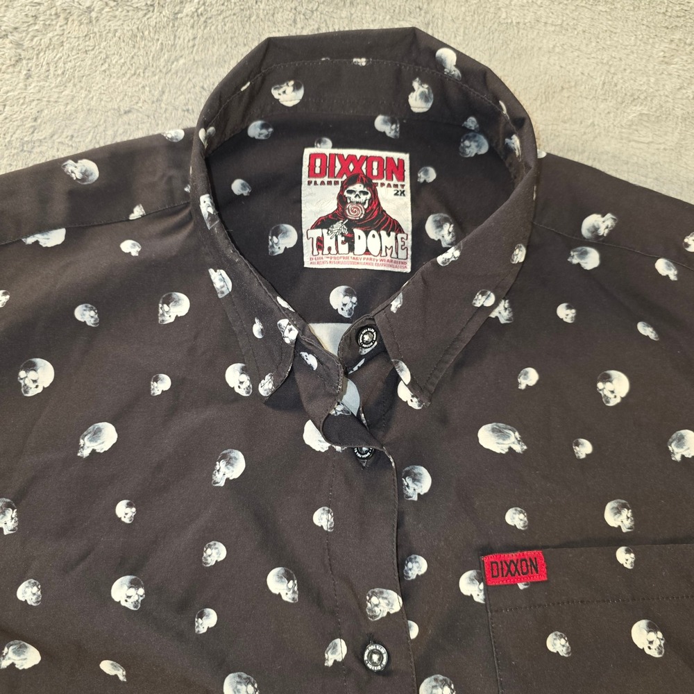 Dixxon Flannel Co The Dome Black Skull Print Halloween SS Shirt Mens 2X D-Lite